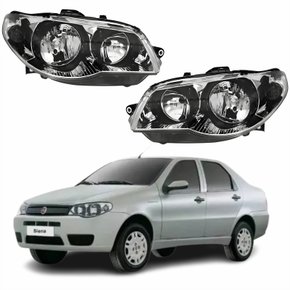 Par de Farol Fiat Siena G3 2003 Até 2012 Original Arteb Máscara Cromada Com Aro Negro Foco Duplo