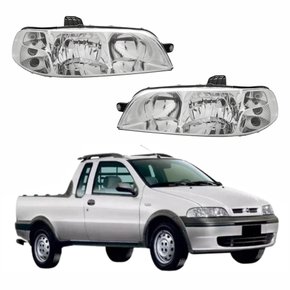 Par de Farol Fiat Strada G2 2002 Até 2007 Foco Duplo Carcaça Preta