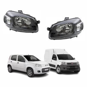 Par de Farol Fiat Uno Way Vivace Fiorino 2010 Até 2019 Máscara Negra