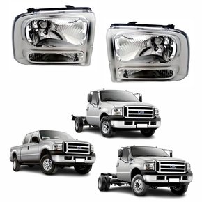 Par de Farol Ford F250 F350 F4000 2007 Até 2011 Máscara Cromada