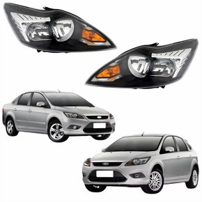 Par de Farol Ford Focus 2009 Até 2013 Máscara Negra