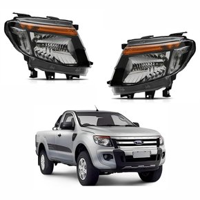 Par de Farol Ford Ranger 2013 Até 2016 Máscara Negra