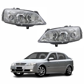 Par de Farol GM Astra 2003 Até 2012 Foco Duplo Máscara Cromada