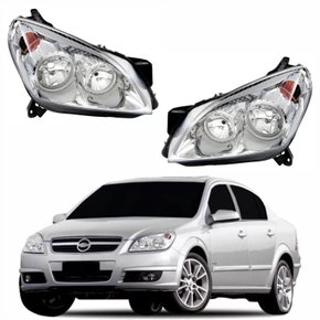 Par de Farol Gm Vectra 2006 Até 2008 Máscara Cromada