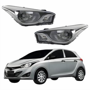 Par de Farol Hyundai Hatch HB20X 2012 Até 2016 Original Arteb Máscara Negra Com Friso Cromado