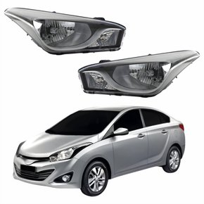 Par de Farol Hyundai HB20X Sedan 2012 Até 2016 Original Arteb Máscara Negra Com Friso Cromado