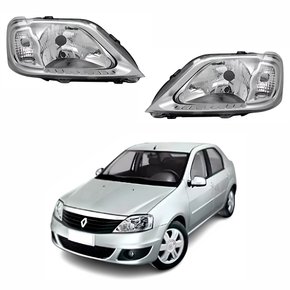Par de Farol Renault Logan 2007 Até 2010 Máscara Cromada