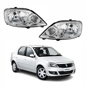 Par de Farol Renault Logan 2011 Até 2014 Máscara Cromada