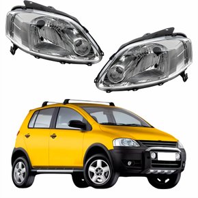 Par de Farol Vw Crossfox 2005 Até 2010 Máscara Cromada