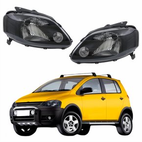 Par de Farol Vw Crossfox 2005 Até 2010 Original Arteb Máscara Negra