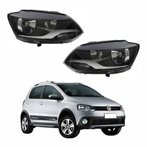 Par de Farol Vw Crossfox 2011 Até 2014 Máscara Negra