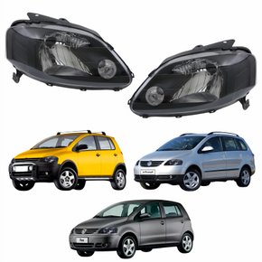 Par de Farol Vw Fox 2003 Até 2009 Crossfox 2005 Até 2010 Spacefox 2005 Até 2009 Máscara Negra