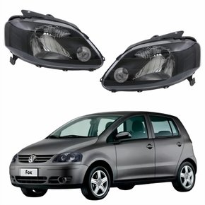 Par de Farol Vw Fox 2003 Até 2009 Máscara Negra