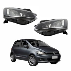 Par de Farol Vw Fox 2015 Até 2019 Máscara Negra Friso Cromado