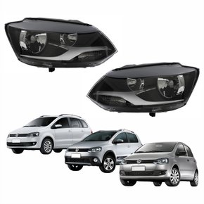 Par de Farol Vw Fox Spacefox Crossfox 2011 Até 2014 Máscara Negra