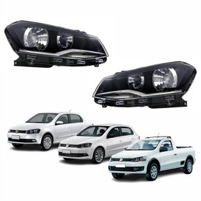Par de Farol Vw Gol Voyage Saveiro G6 2013 Até 2016 Foco Duplo Máscara Negra