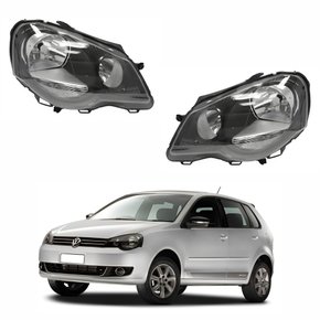 Par de Farol Vw Polo 2008 Até 2014 Máscara Negra