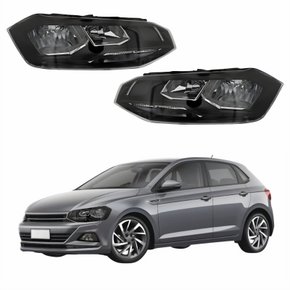 Par de Farol Vw Polo 2018 Até 2022 Original Arteb Máscara Negra Com Friso Preto