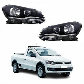 Par de Farol Vw Saveiro G6 2014 Até 2016 Foco Duplo Máscara Negra