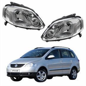 Par de Farol Vw Spacefox 2005 Até 2009 Máscara Cromada