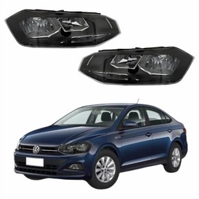 Par de Farol Vw Virtus 2018 Até 2022 Original Arteb Máscara Negra Com Friso Preto