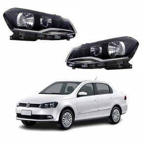 Par de Farol Vw Voyage G6 2013 Até 2016 Foco Duplo Máscara Negra