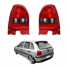 Par de Lanterna VW Gol G3 1999 Até 2005 Carcaça Vermelha Re Fumê