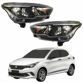 Par Farol Principal Fiat Argo 2016 Até 2024 Máscara Negra Com Led