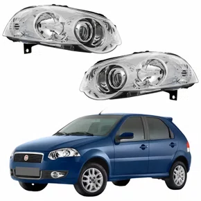 Par Farol Fiat Palio 2008 Até 2011 Máscara Cromada Com Anel Cromado
