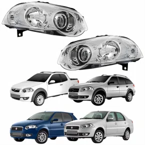 Par Farol Fiat Palio 2008 Até 2011 Siena 2008 Até 2012 Strada Weekend 2008 Até 2016 Máscara Cromada Com Anel Cromado