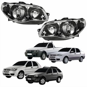 Par Farol Principal Fiat Palio Strada 2004 Até 2014 Siena Weekend 2004 Até 2007 Máscara Cromada Anel Negro