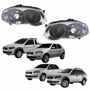 Par Farol Principal Fiat Palio Siena Strada Weekend 2008 Até 2012 Máscara Cromada Anel Negro