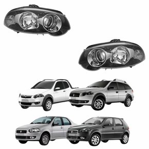 Par Farol Fiat Palio Siena Strada Weekend 2008 Até 2012 Mascara Negra Com Anel Cromado