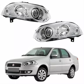 Par Farol Fiat Siena 2008 Até 2012 Máscara Cromada Com Anel Cromado