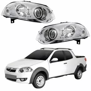 Par Farol Fiat Strada 2008 Até 2016 Máscara Cromada Com Anel Cromado