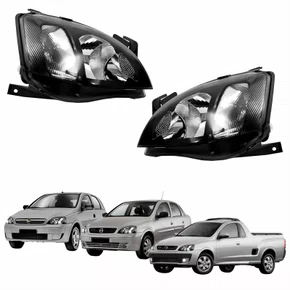 Par Farol Gm Corsa 2003 até 2012 Montana 2003 até 2010 Foco Duplo Máscara Negra Pisca Raiado