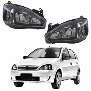 Par Farol GM Corsa Hatch 2003 Até 2012  Foco Duplo Máscara Negra Pisca Liso
