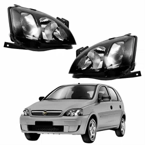 Par Farol Gm Corsa Hatch 2003 até 2012 Foco Duplo Máscara Negra Pisca Raiado
