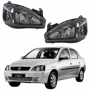 Par Farol GM Corsa Sedan 2003 Até 2012  Foco Duplo Máscara Negra Pisca Liso