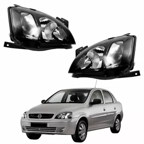 Par Farol Gm Corsa Sedan 2003 até 2012 Foco Duplo Máscara Negra Pisca Raiado
