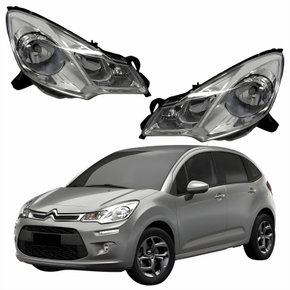 Par Farol Principal Citroen C3 2013 Até 2021 Máscara Cromada
