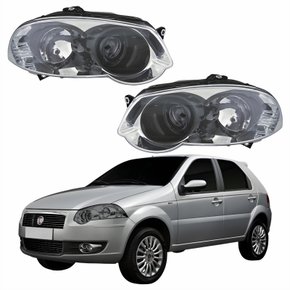 Par Farol Principal Fiat Palio 2008 Até 2012 Máscara Cromada Anel Negro
