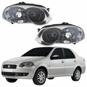 Par Farol Principal Fiat Siena 2008 Até 2012 Máscara Cromada Anel Negro