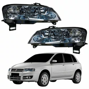 Par Farol Principal Fiat Stilo 2003 Até 2011 Elétrico Cromado Com Auxiliar Plug Quadrado