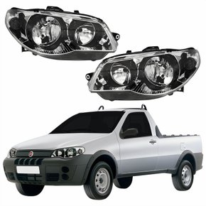 Par Farol Principal Fiat Strada 2004 Até 2014 Máscara Cromada Anel Negro