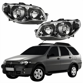 Par Farol Principal Fiat Weekend 2004 Até 2007 Máscara Cromada Anel Negro
