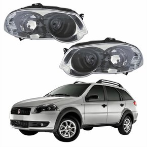 Par Farol Principal Fiat Weekend 2008 Até 2012 Máscara Cromada Anel Negro