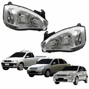 Par Farol Principal Gm Corsa 2003 Até 2012 Montana 2003 Até 2010 Pisca Raiado Máscara Cromada