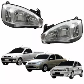 Par Farol Principal Gm Corsa 2003 Até 2012 Montana 2003 Até 2010 Pisca Raiado Máscara Cromada