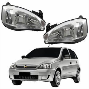 Par Farol Principal Gm Corsa Hatch 2003 Até 2012 Pisca Raiado Máscara Cromada